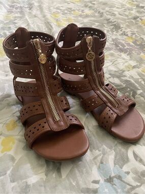 Girls size 2 Michael Kors Brown Perforated Zip Gladiator Sandals